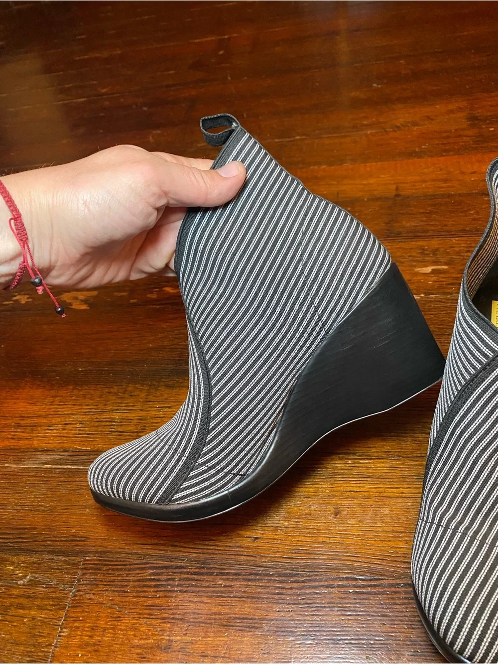 Charleston Shoe Company Telfair Boot Pinstripe Stretch Fabric Ankle Bootie